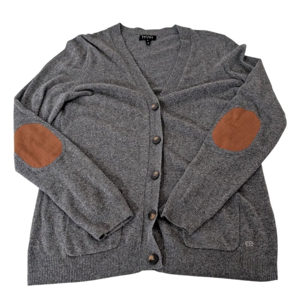 Escada Sport Elbow Patches Cardigan Womens Size Small Medium Gray Angora V Neck